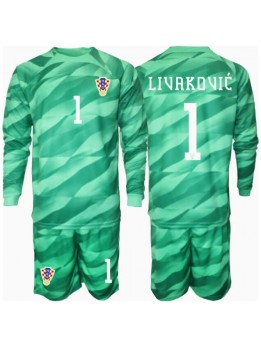 Kroatien Dominik Livakovic #1 Målvakt Replika Borta Kläder Barn EM 2024 Långärmad (+ byxor)